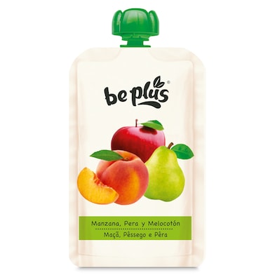 Alimento infantil con puré de manzana, pera y melocotón Be Plus 120 g-0