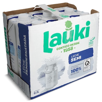 Leche semidesnatada Lauki pack 6 x 1 L-0
