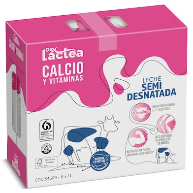Leche semidesnatada calcio Dia Láctea pack 6 x 1 L-0