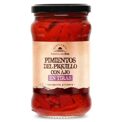 Pimientos del piquillo en tiras con ajo Dia Vegecampo 225 g-0