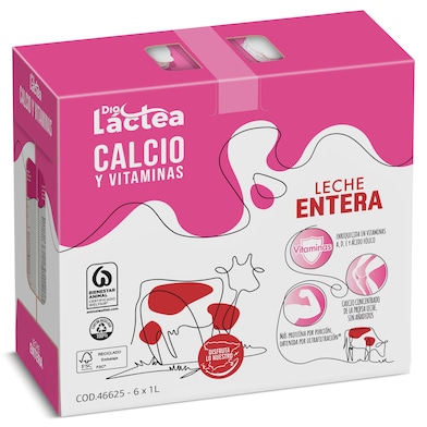 Leche entera calcio Dia Láctea pack 6 x 1 L-0 Leche entera calcio Dia Láctea pack 6 x 1 L-0