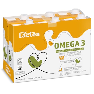 Leche desnatada omega 3 Dia Láctea pack 6 x 1 L-0 Leche desnatada omega 3 Dia Láctea pack 6 x 1 L-0