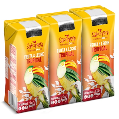 Bebida de fruta y leche tropical Dia Saborfera pack 3 x 330 ml-0