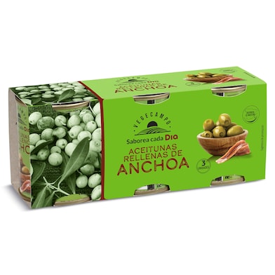 Aceitunas rellenas de anchoa Dia Vegecampo 3 x 50 g-0